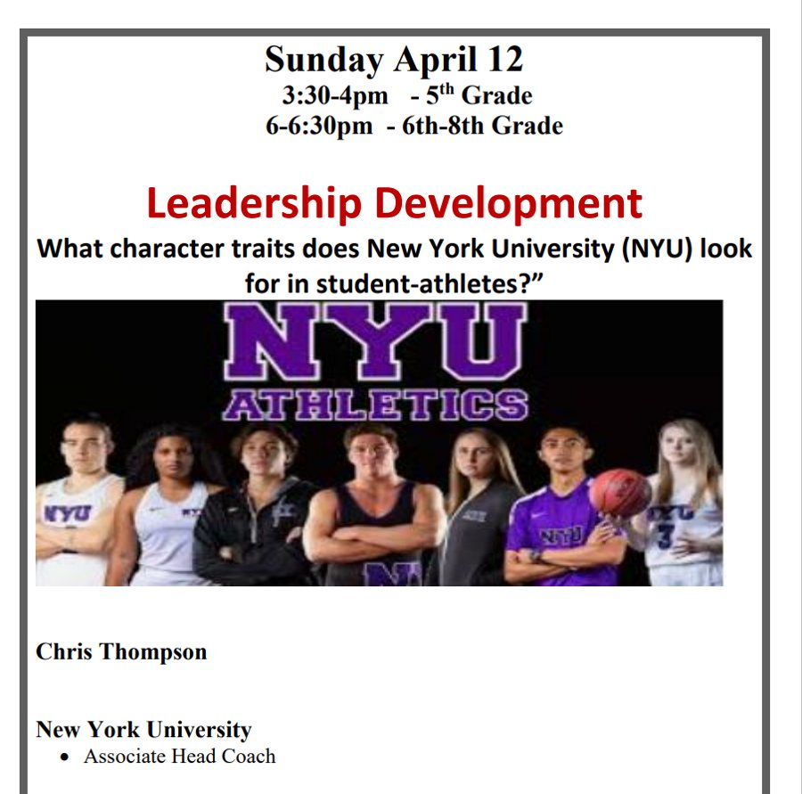 Speaker Series — NYU, Coach Chris Thompson